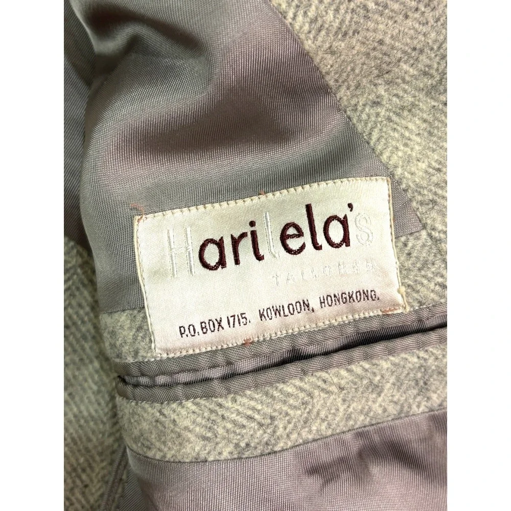 vtg 50s Harilelas 44R Bespoke Gray Herringbone Tweed Blazer Jacket Sport‎ Coat